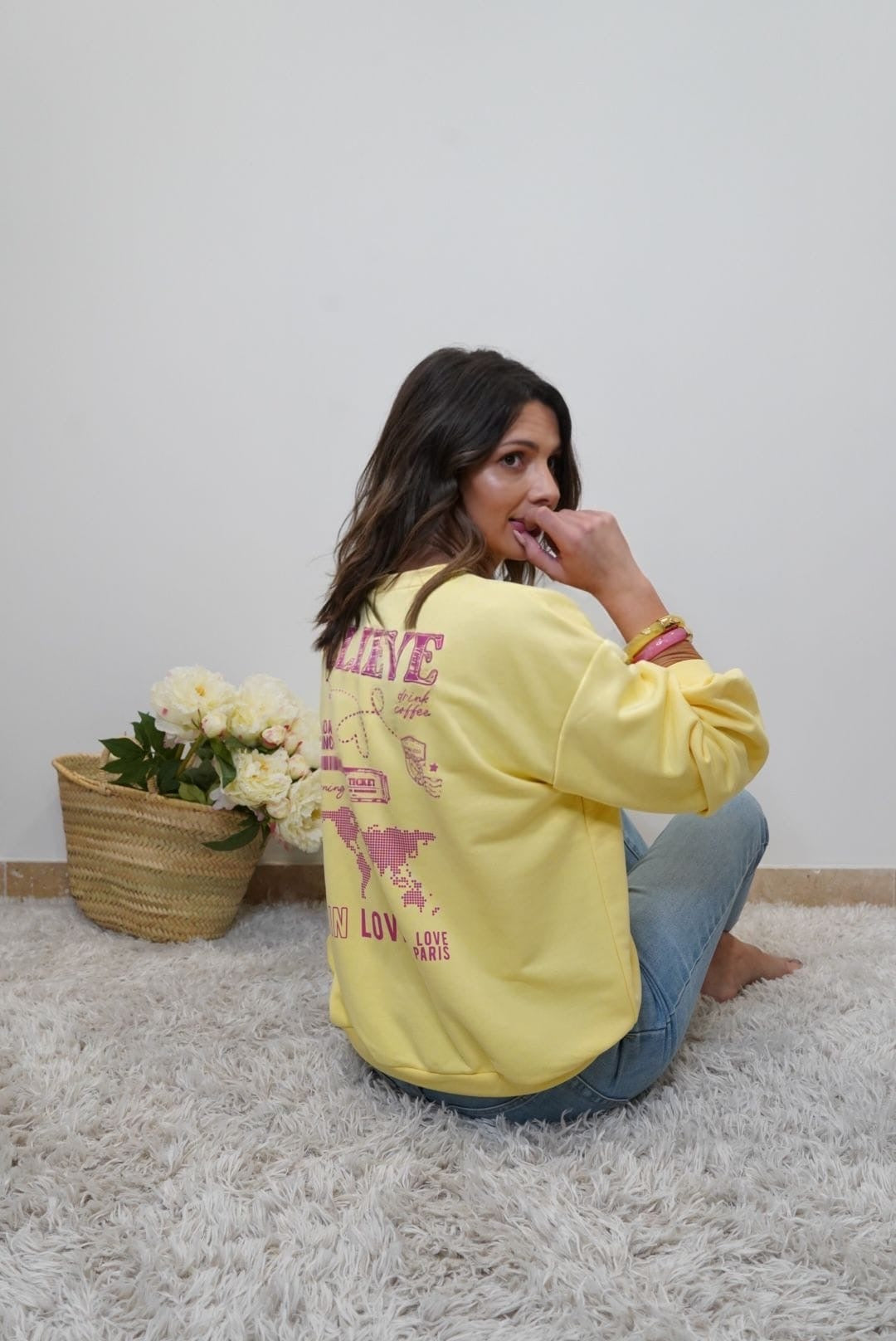 Sweat-Shirt Believe oversize, imprimé sur le dos - Jaune - Jad'Or la Mode- La mode au service-de-la-féminité