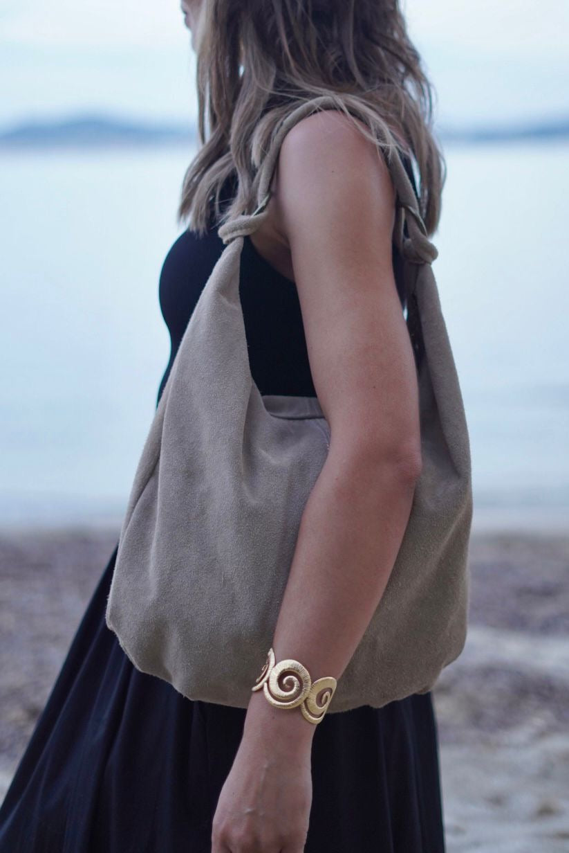 Sac Fourre-tout en daim beige - Fabrication italienne