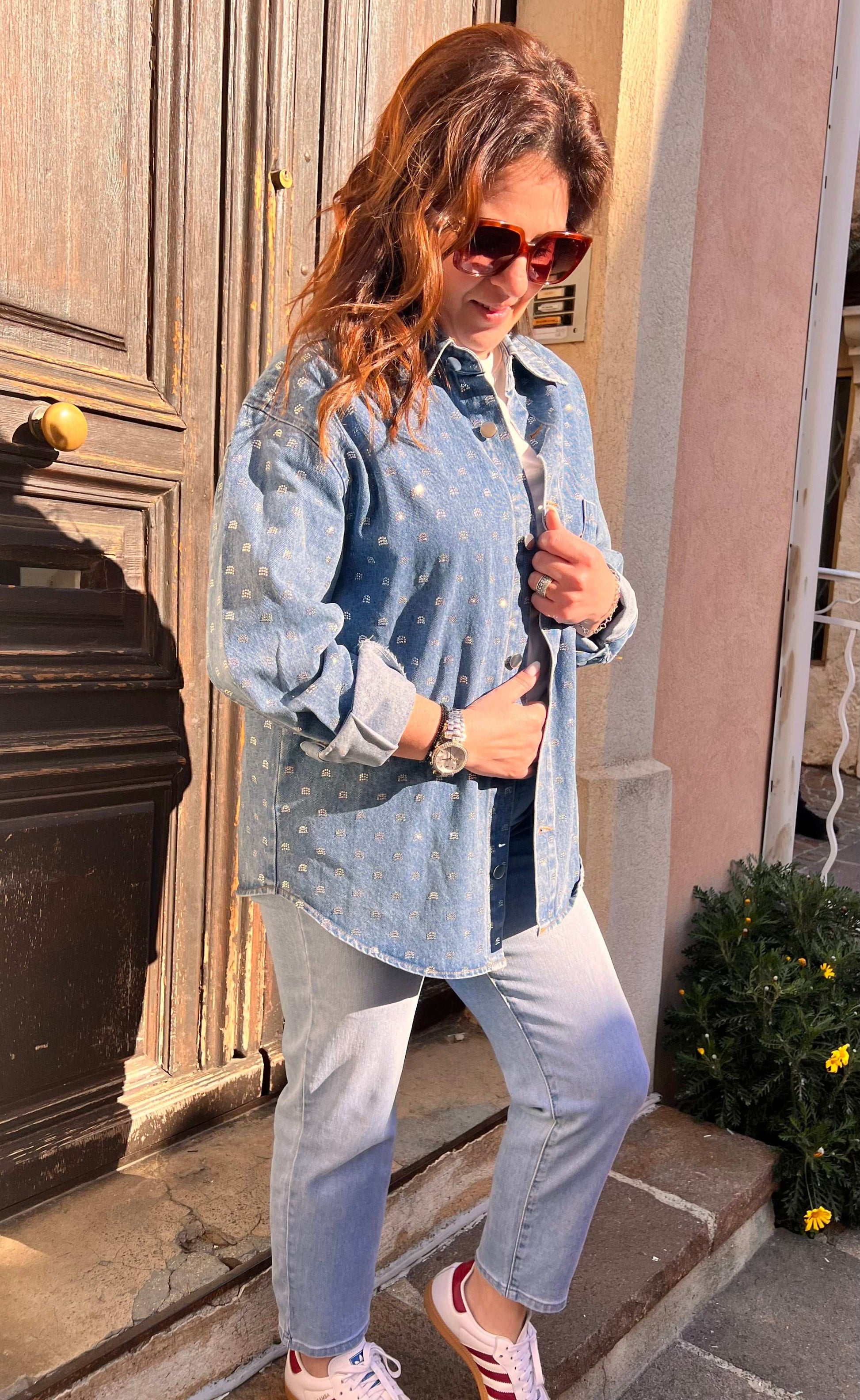 Veste Melissa en Denim et strass - Jad'Or la Mode- La mode au service-de-la-féminité