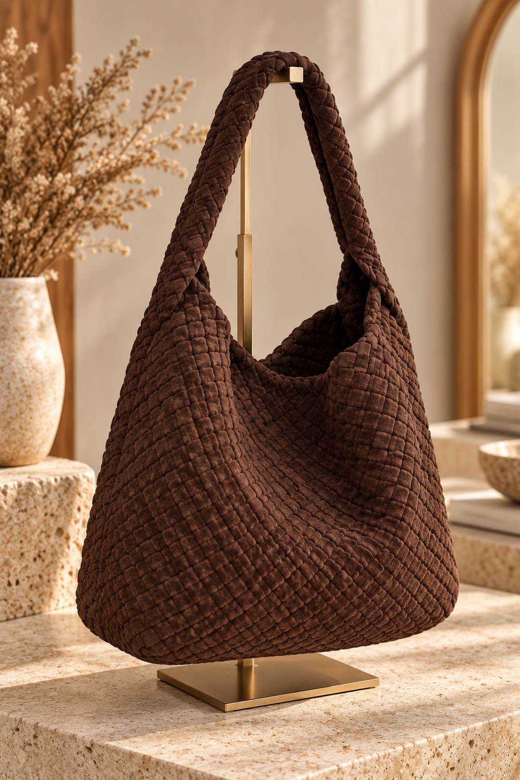 Sac cabas tressé chocolat