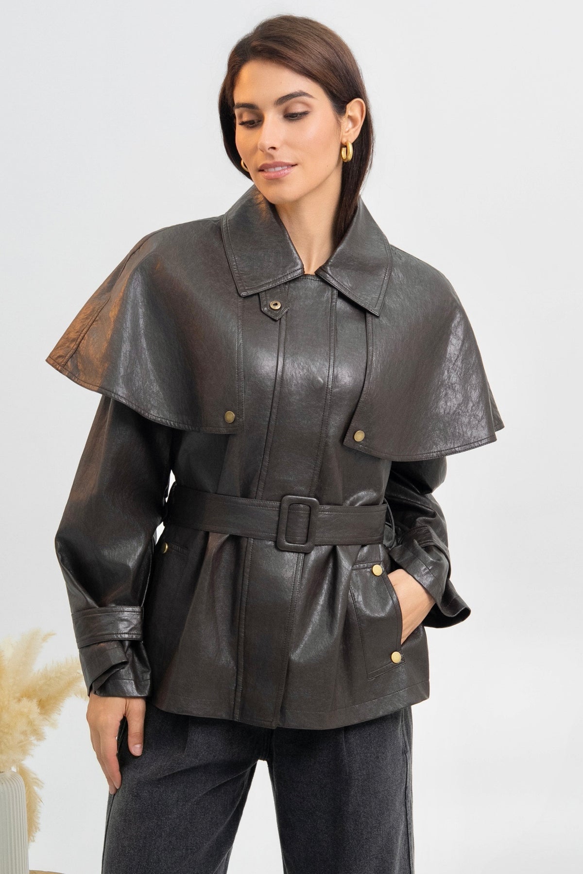 Veste Cape en simili-cuir - Chocolat🤎