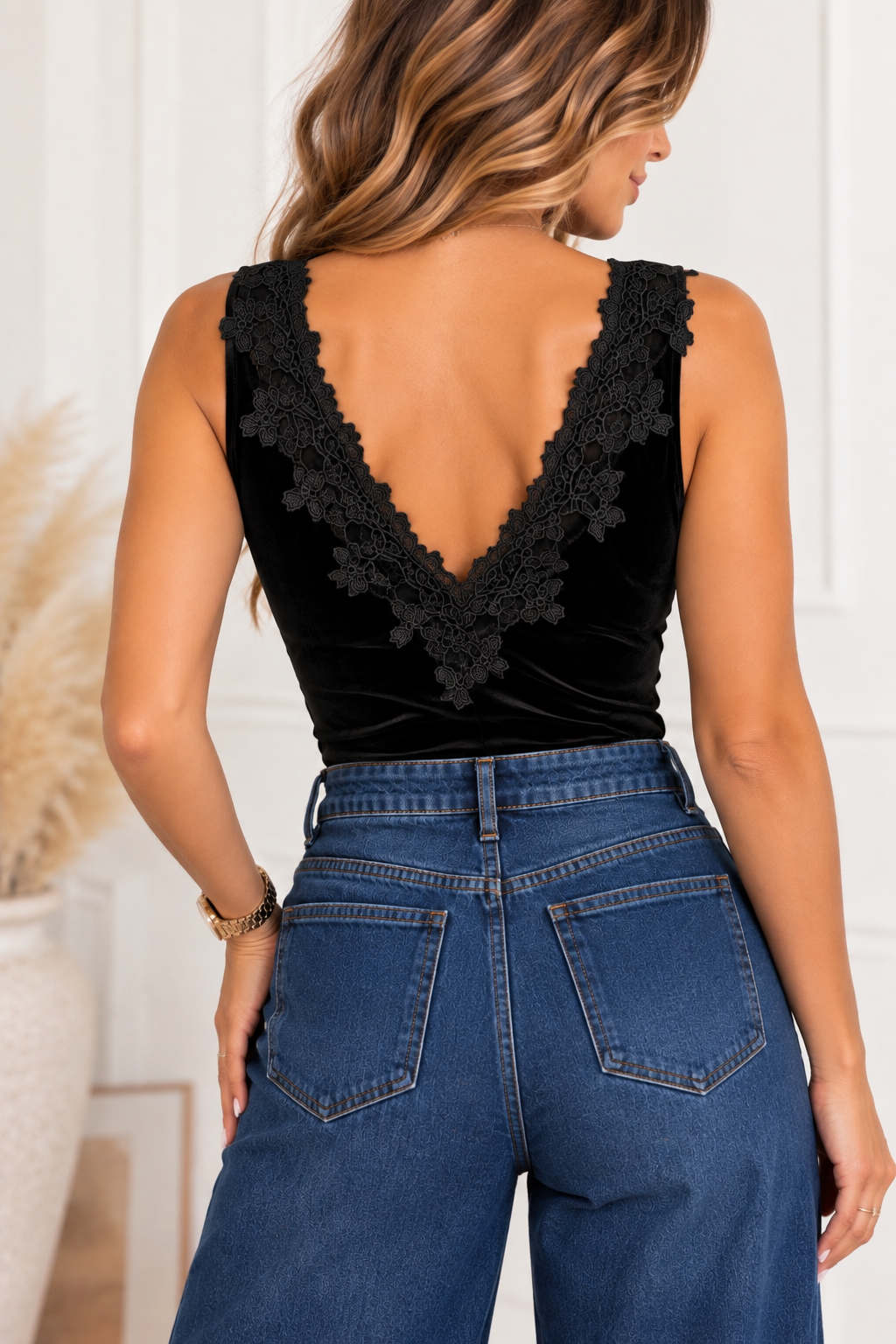 Body en velours et dentelle - noir