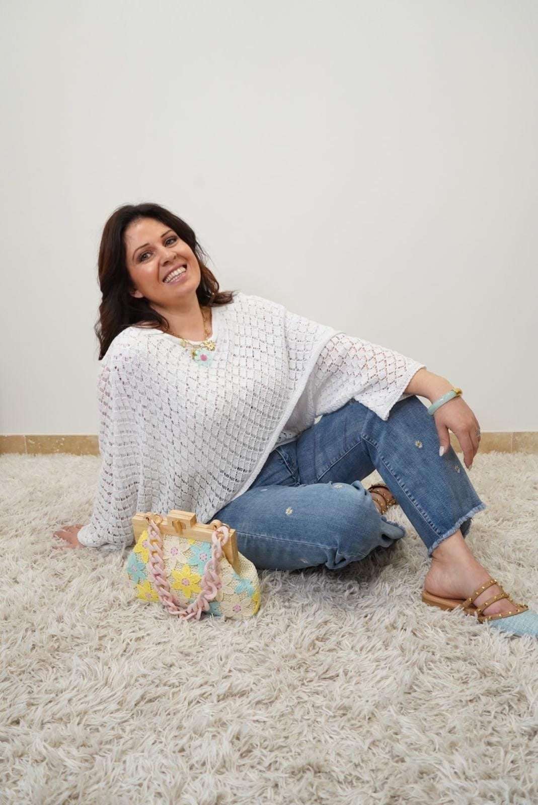 Pull Mélissa Blanc - Manches évasées - Jad'Or la Mode- La mode au service-de-la-féminité