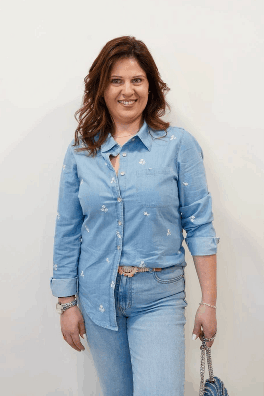 Chemise en Denim brodée fleurs - Jad'Or la Mode- La mode au service-de-la-féminité