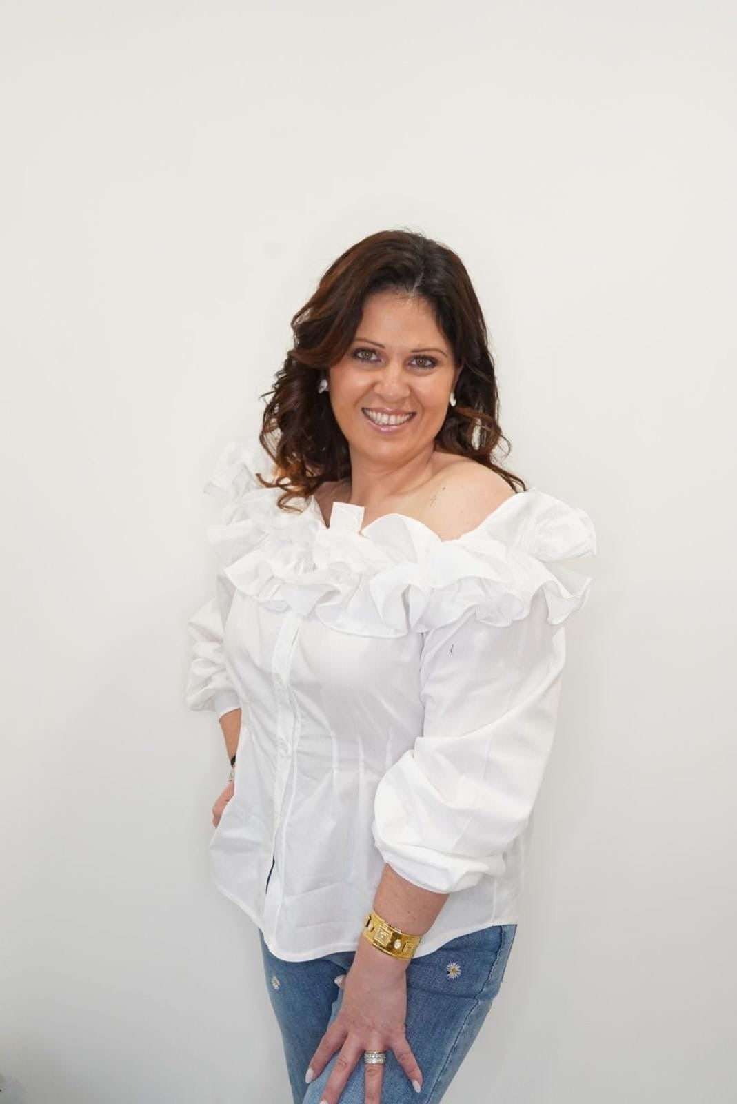 Chemise Lola, col bardot à volants - Blanc - Jad'Or la Mode- La mode au service-de-la-féminité