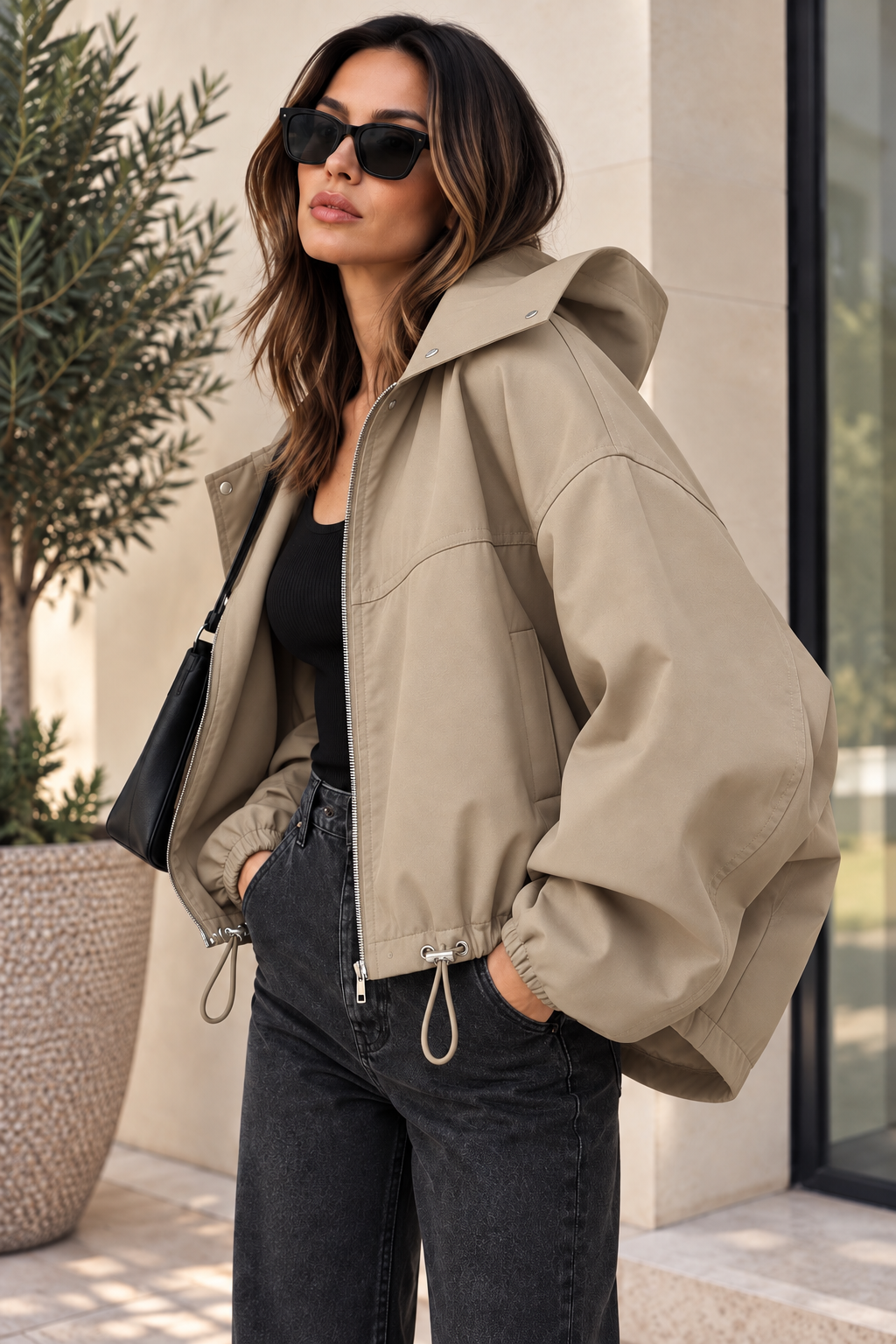 Blouson oversize avec capuche - couleur Camel