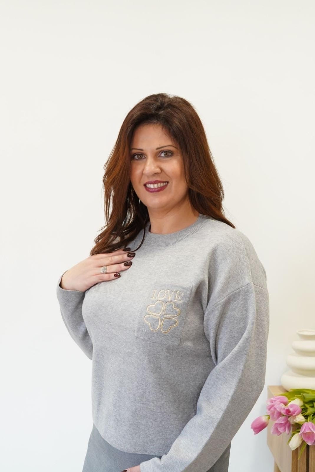 Pull en maille Love - Gris - Jad'Or la Mode- La mode au service-de-la-féminité