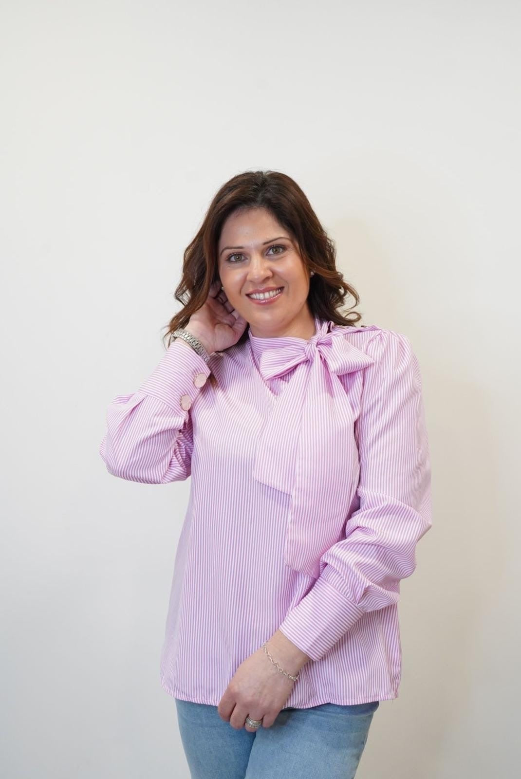 Chemise Rayé Rose avec noeud - Jad'Or la Mode- La mode au service-de-la-féminité