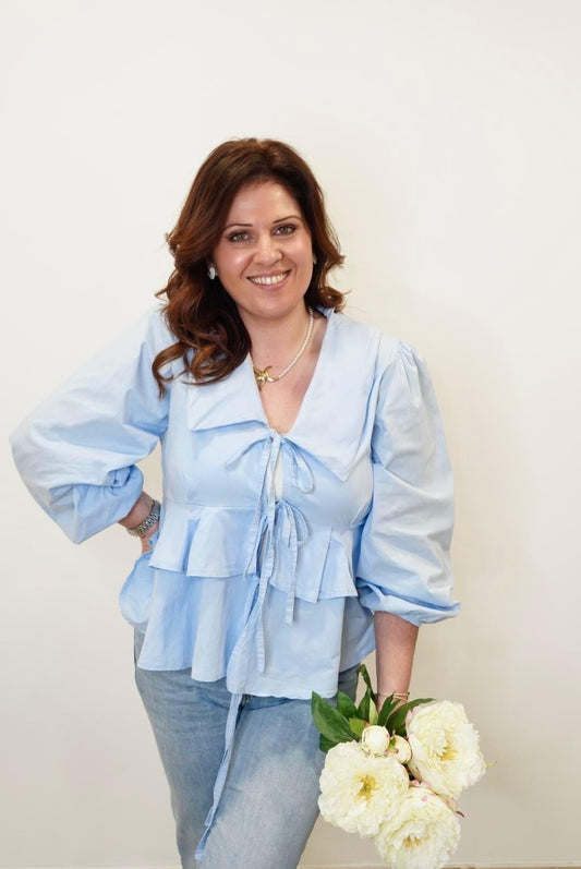 Blouse Elsa à noeuds - Bleu ciel - Jad'Or la Mode- La mode au service-de-la-féminité