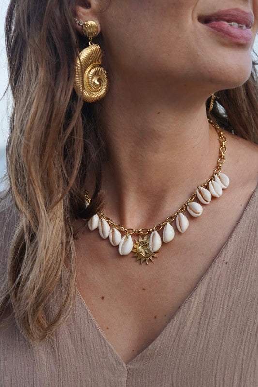 Boucles d’oreilles motif coquillage, en acier inoxydable doré