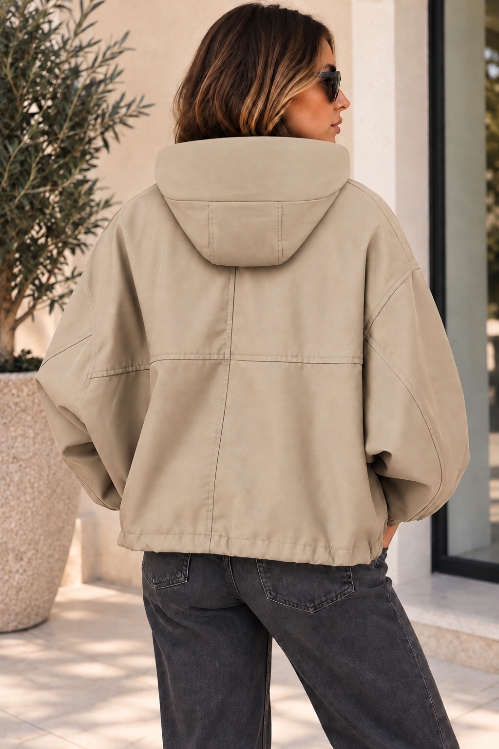Blouson oversize avec capuche - couleur Camel