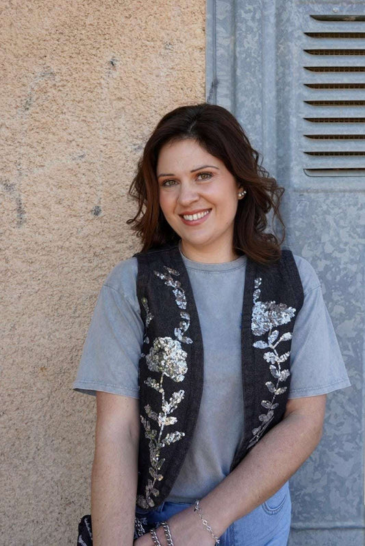 Gilet sans manches Denim - noir - Jad'Or la Mode- La mode au service-de-la-féminité