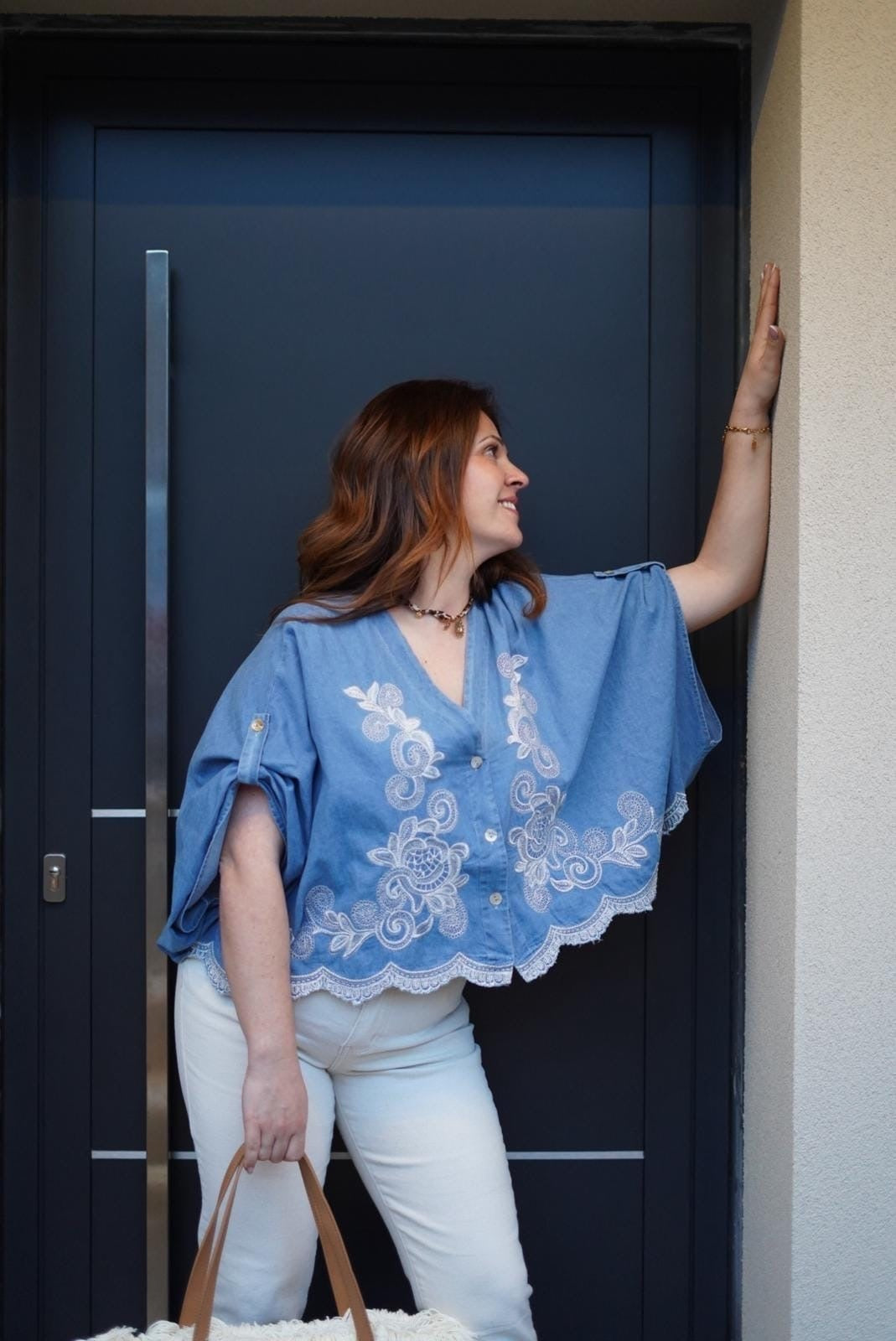 Chemise brodé en Denim Florine - Jad'Or la Mode- La mode au service-de-la-féminité