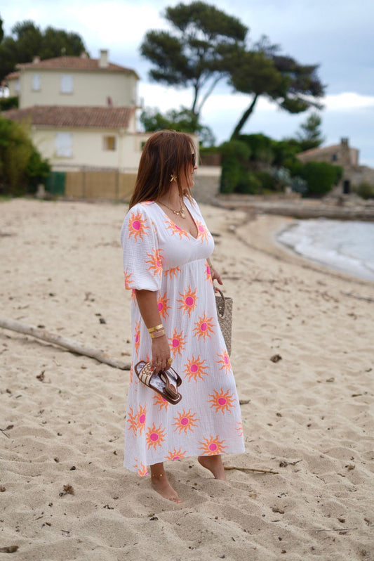 Robe imprimée soleils en gaze de coton - Style bohème & Estival