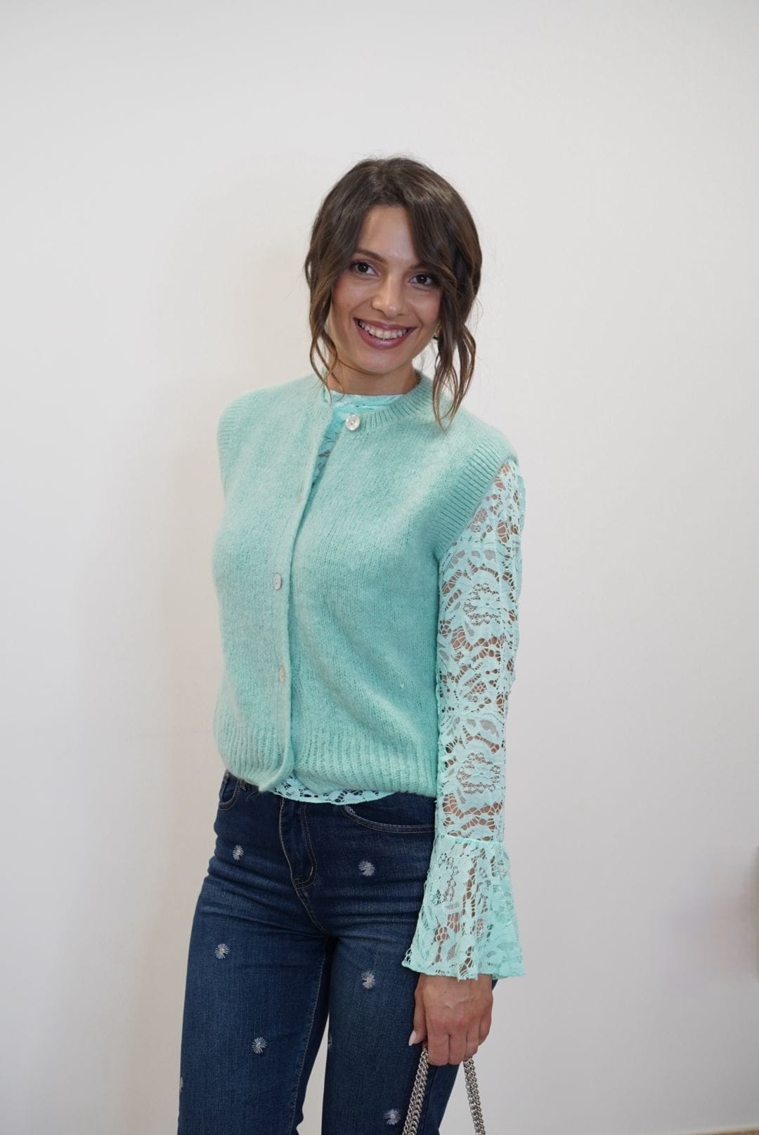 Top en dentelle manches évasées - Turquoise - Jad'Or la Mode- La mode au service-de-la-féminité