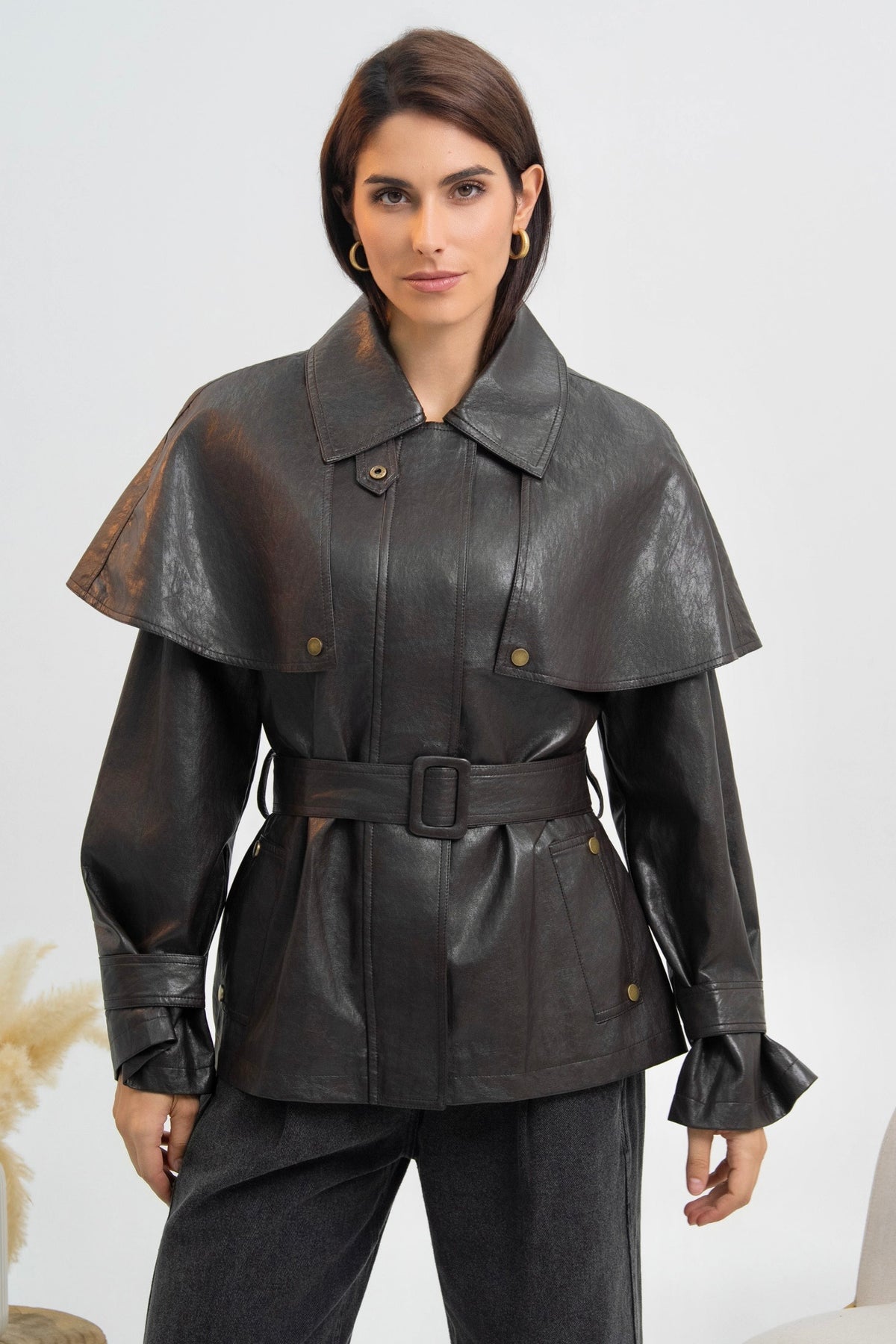 Veste Cape en simili-cuir - Chocolat🤎