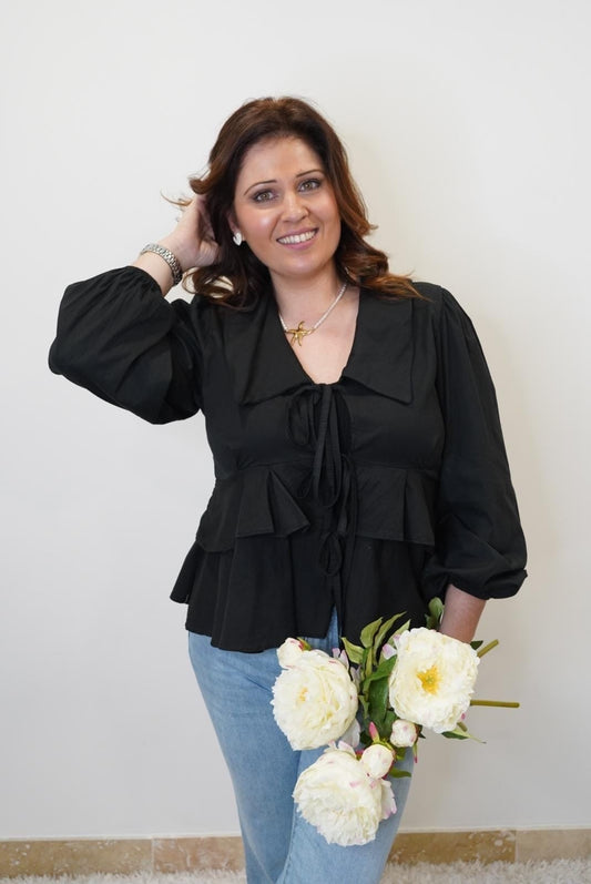Blouse Elsa à noeuds - Noir - Jad'Or la Mode- La mode au service-de-la-féminité