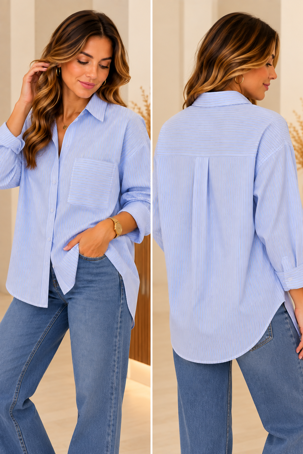 Chemise oversize rayée – Bleu ciel