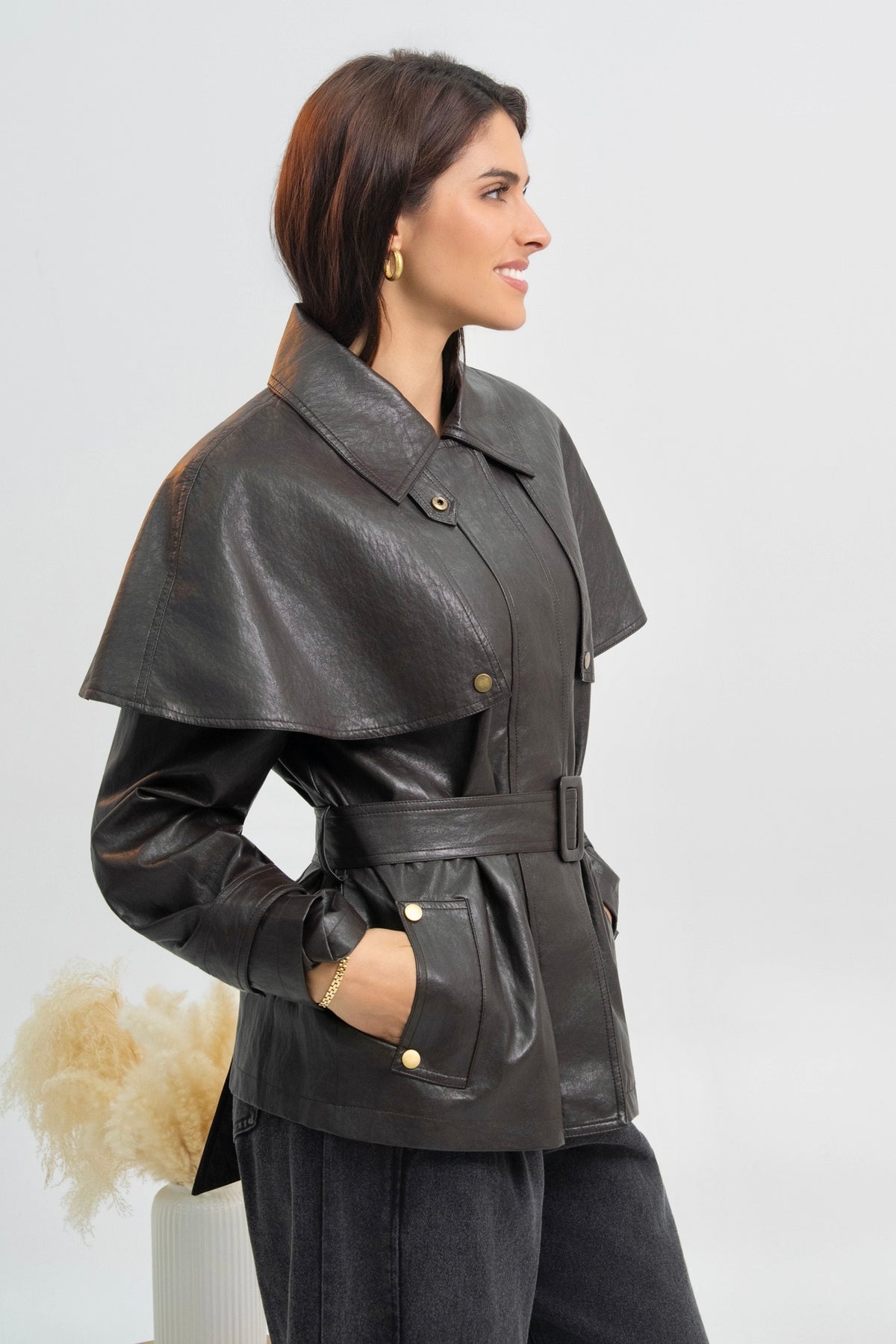 Veste Cape en simili-cuir - Chocolat🤎
