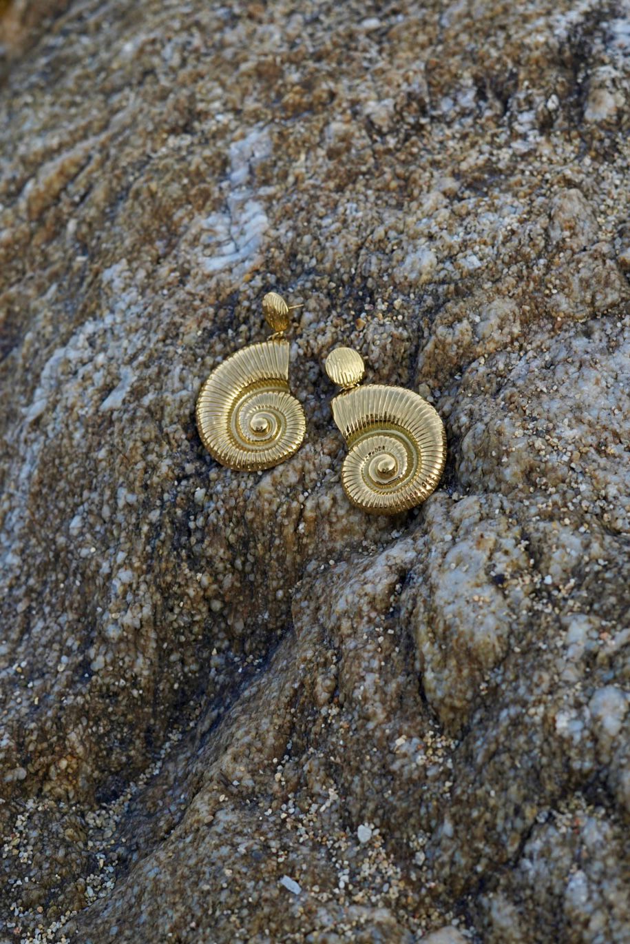 Boucles d’oreilles motif coquillage, en acier inoxydable doré