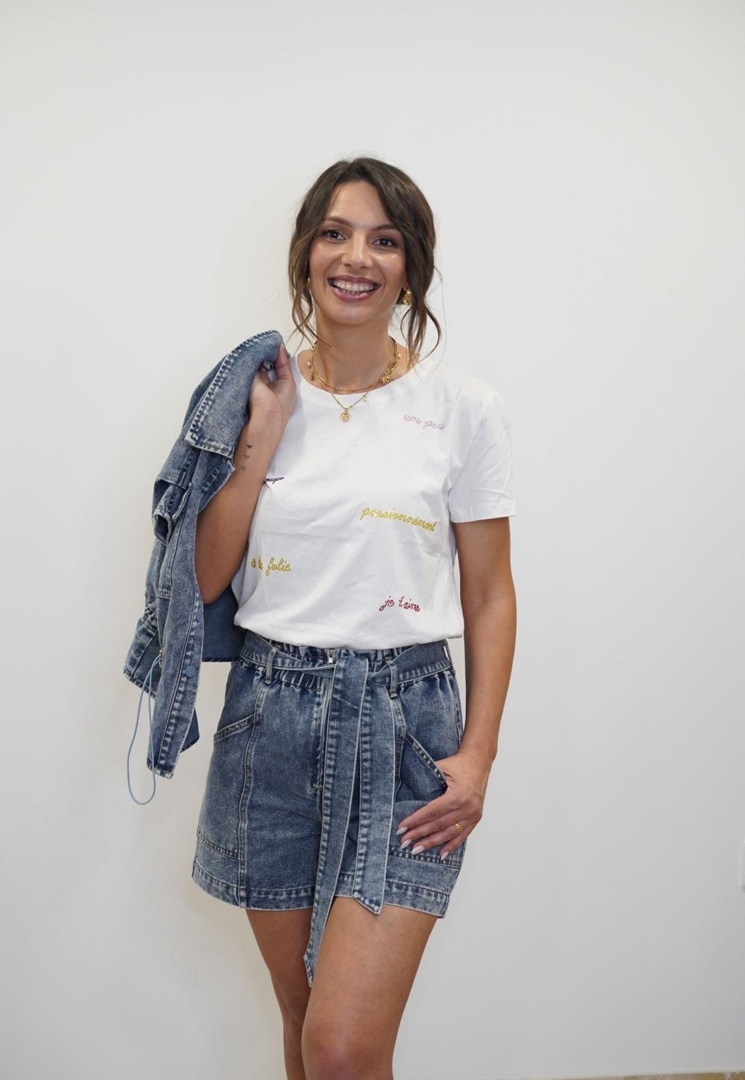 Short en jean zippé avec ceinture - bleu denim - Jad'Or la Mode- La mode au service-de-la-féminité