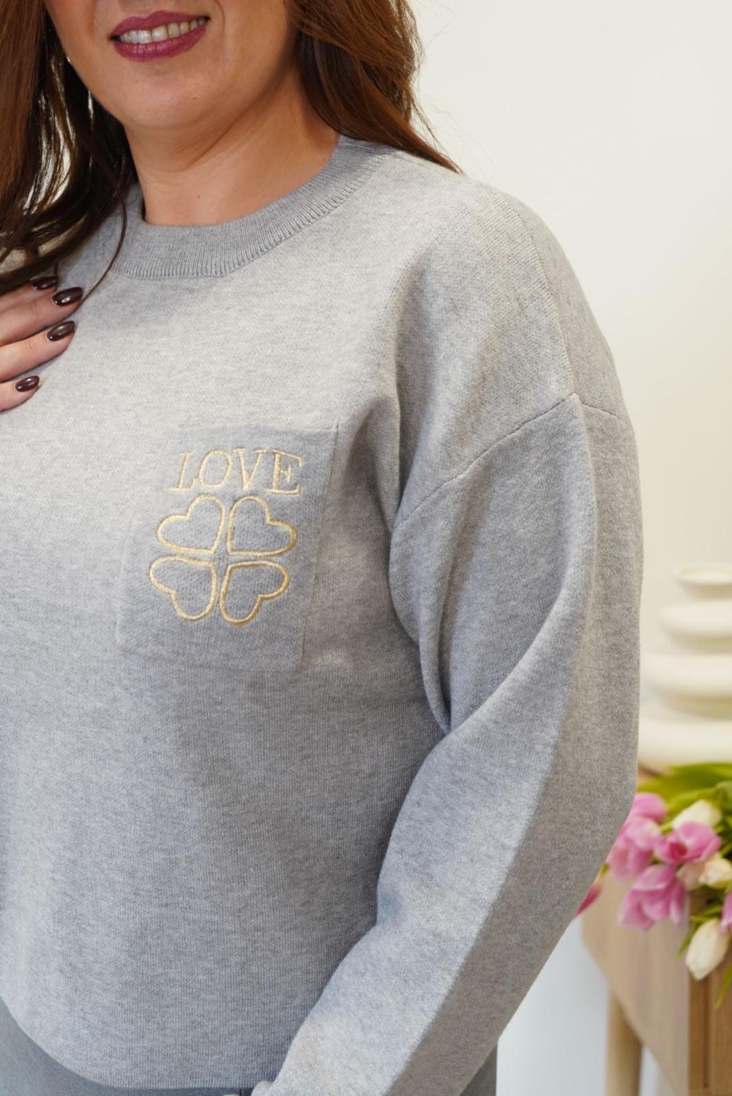 Pull en maille Love - Gris - Jad'Or la Mode- La mode au service-de-la-féminité