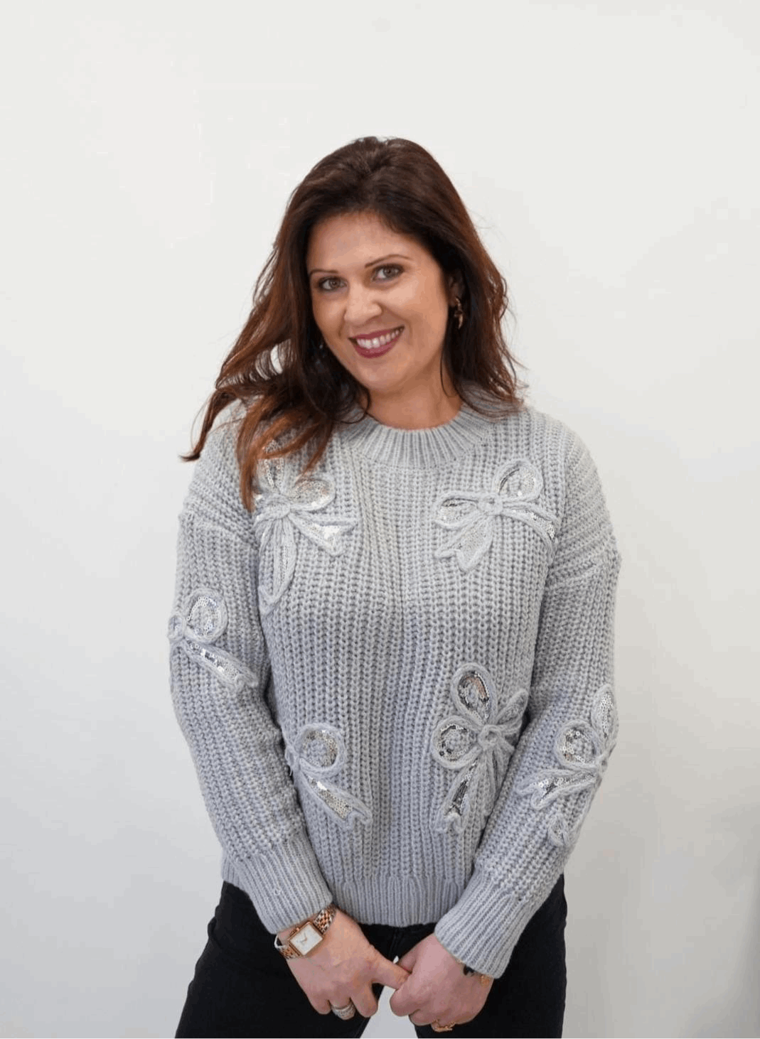 Pull Elisa avec noeuds - Gris - Jad'Or la Mode- La mode au service-de-la-féminité
