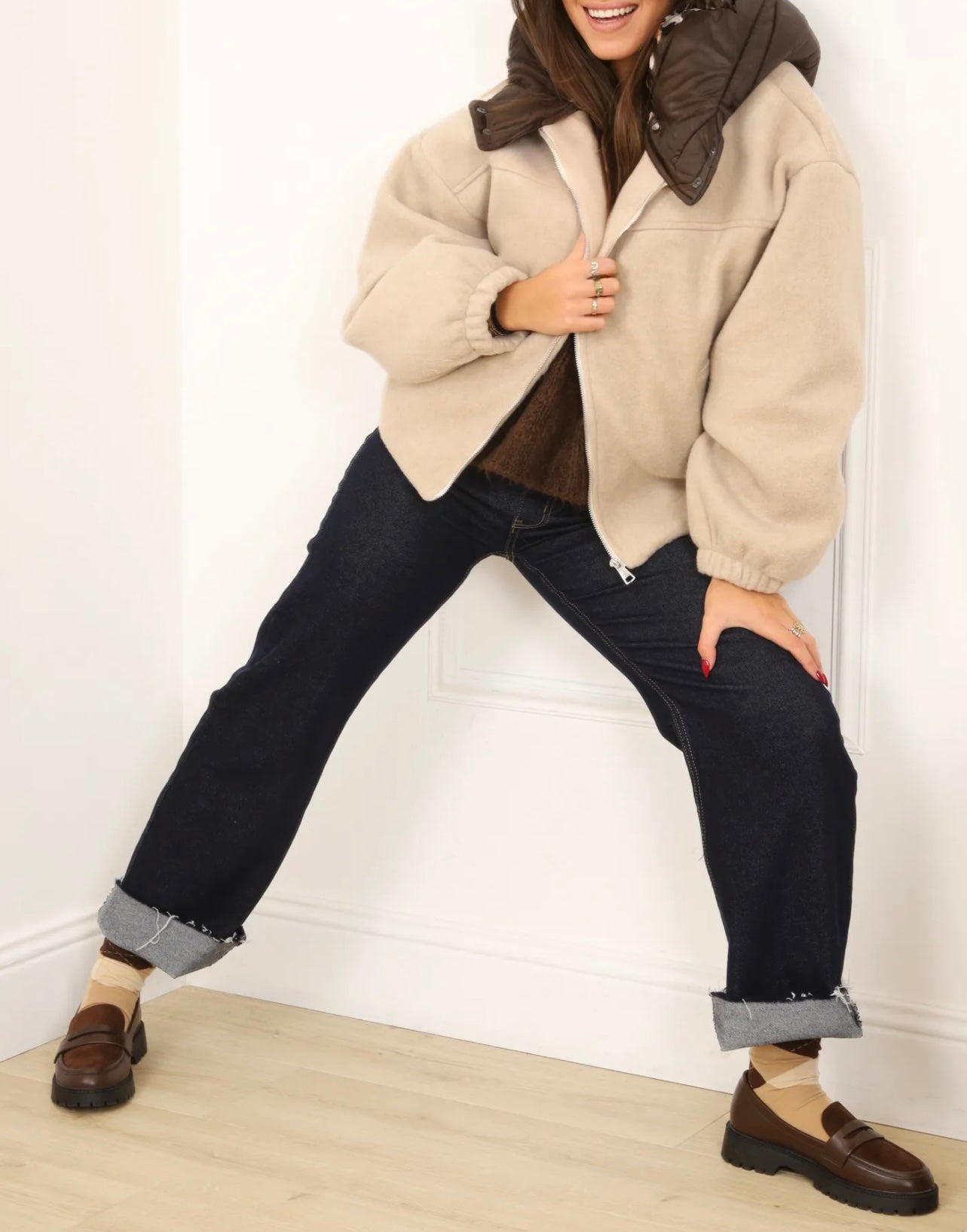 Veste / Blouson doux avec capuche amovible - beige/marron