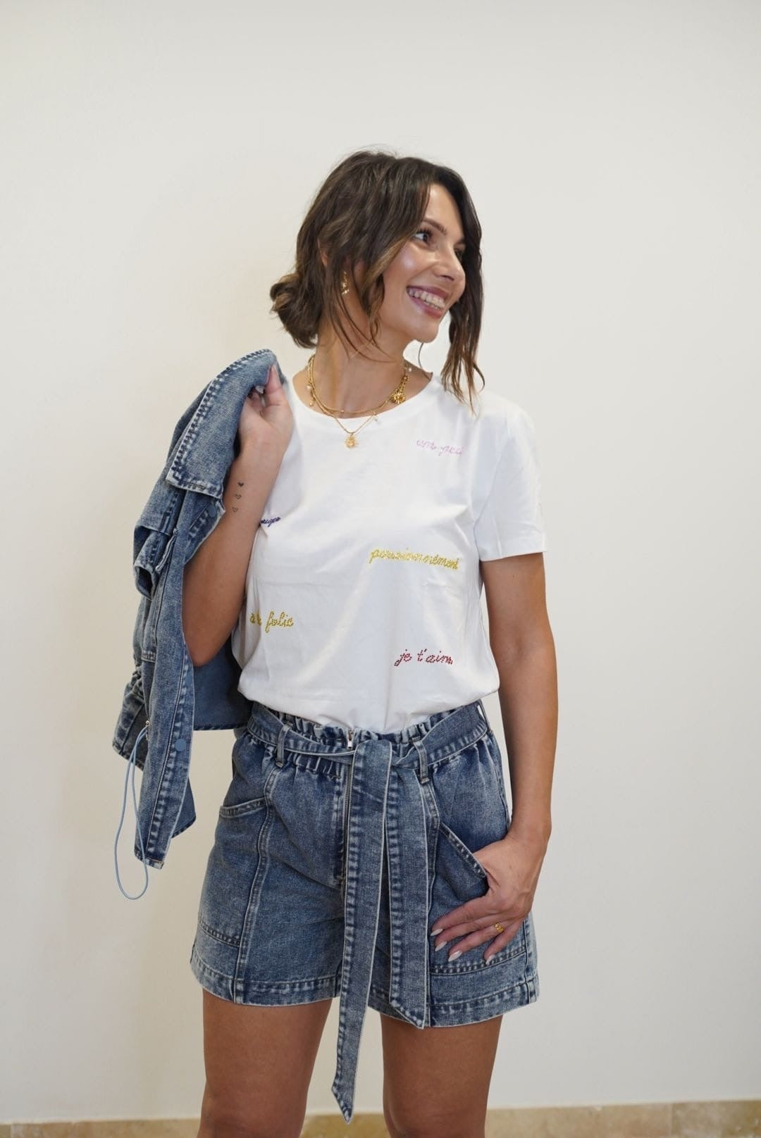 T-shirt manches courtes Je t’aime - blanc - Jad'Or la Mode- La mode au service-de-la-féminité