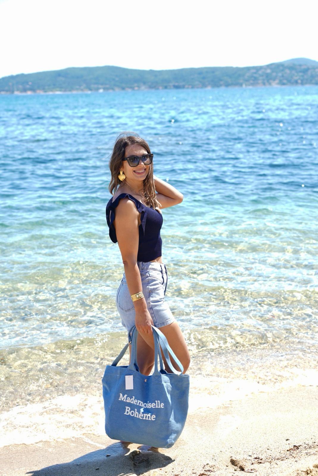 Grand sac Mademoiselle Bohème en denim bleu - 100% Coton