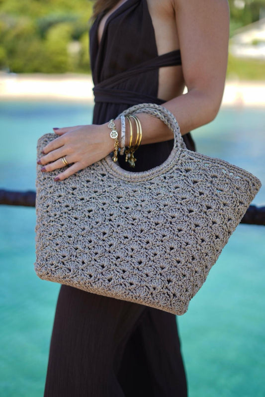 Panier de plage effet crochet - beige pailletée - Style bohème