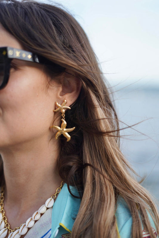 Boucles d’oreilles motif étoiles, en acier inoxydable doré