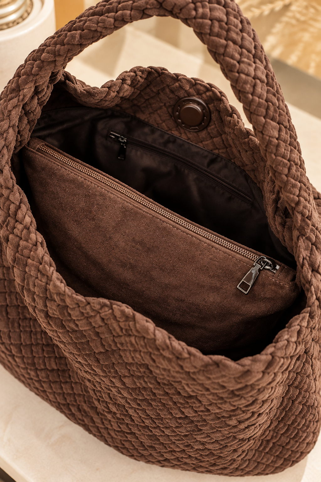 Sac cabas tressé chocolat