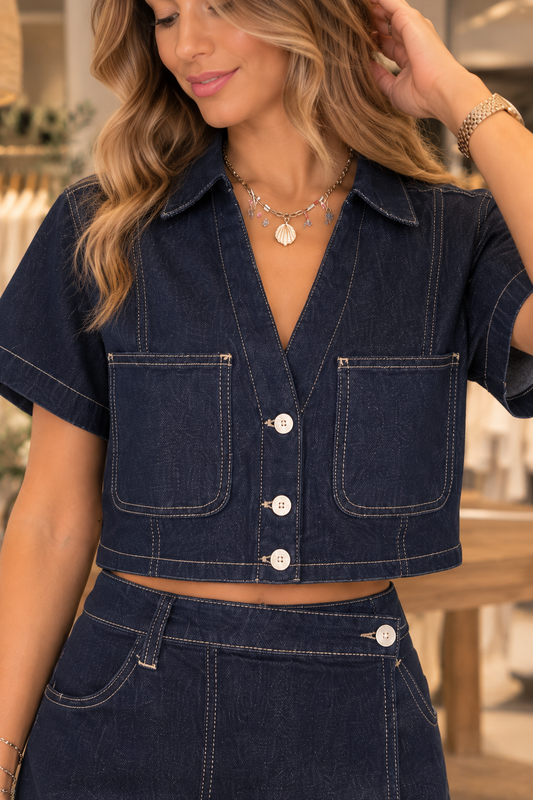 Surchemise courte en jean brut