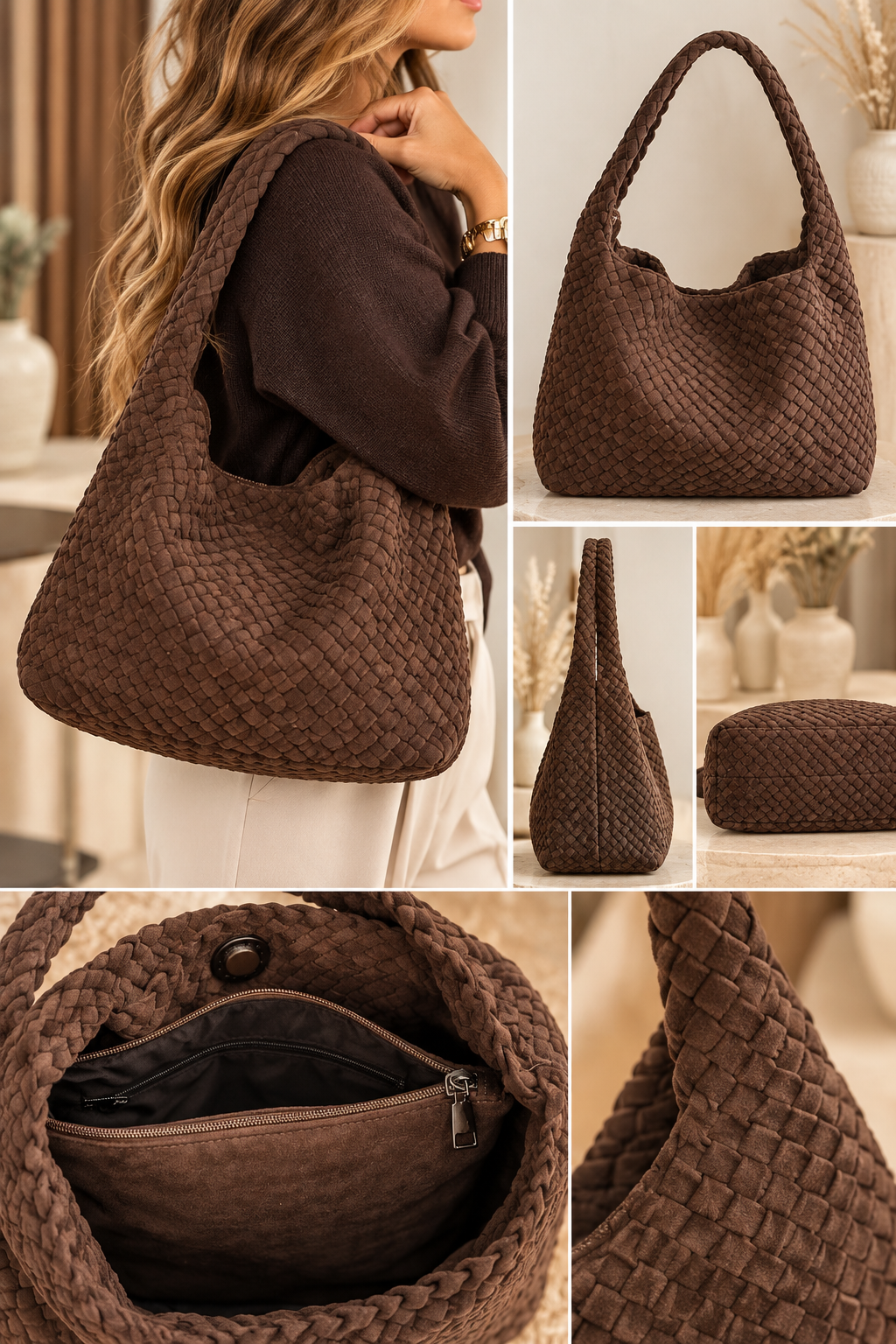 Sac cabas tressé chocolat