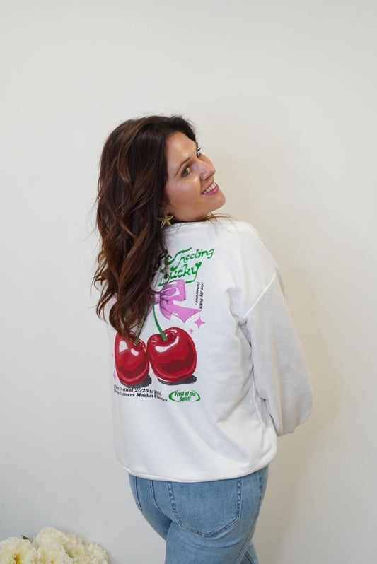 Sweat-shirt Cerises oversize, imprimé dos - Blanc - Jad'Or la Mode- La mode au service-de-la-féminité