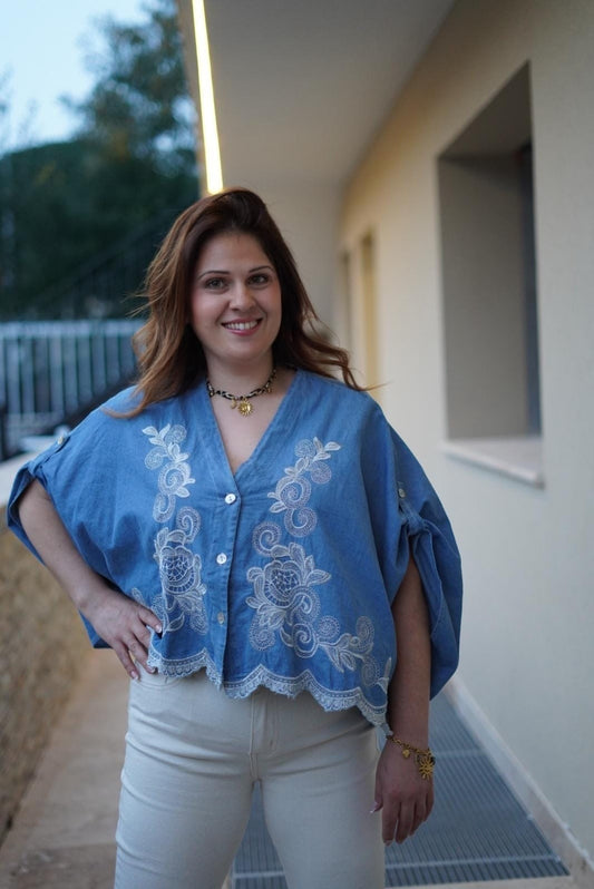 Chemise brodé en Denim Florine - Jad'Or la Mode- La mode au service-de-la-féminité
