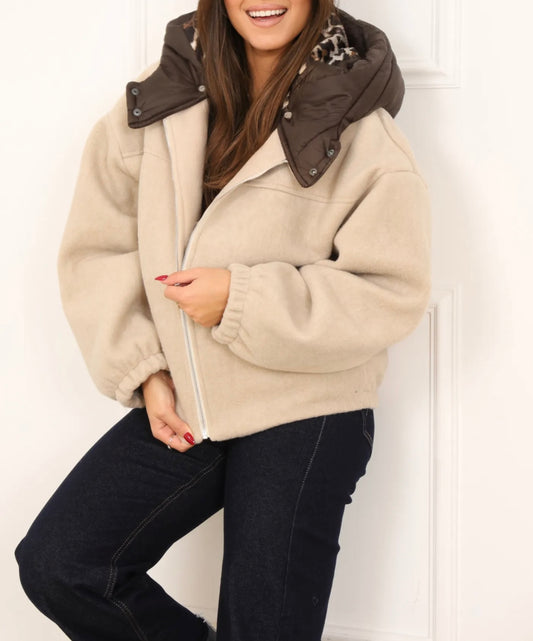Veste / Blouson doux avec capuche amovible - beige/marron