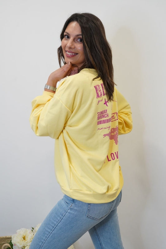 Sweat-Shirt Believe oversize, imprimé sur le dos - Jaune - Jad'Or la Mode- La mode au service-de-la-féminité