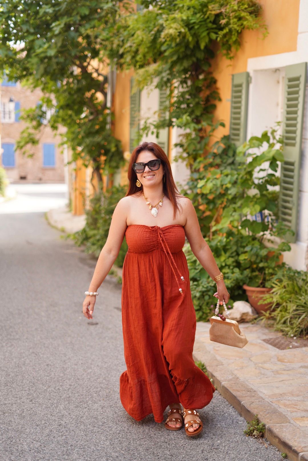 Robe Solea longue, bustier, 100% lin - Terracotta