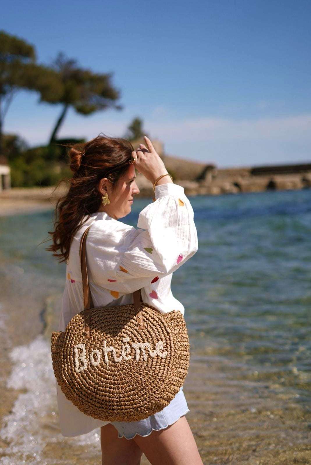 Sac d’été rond en ràfia, imprimé Bohème - Jad'Or la Mode- La mode au service-de-la-féminité