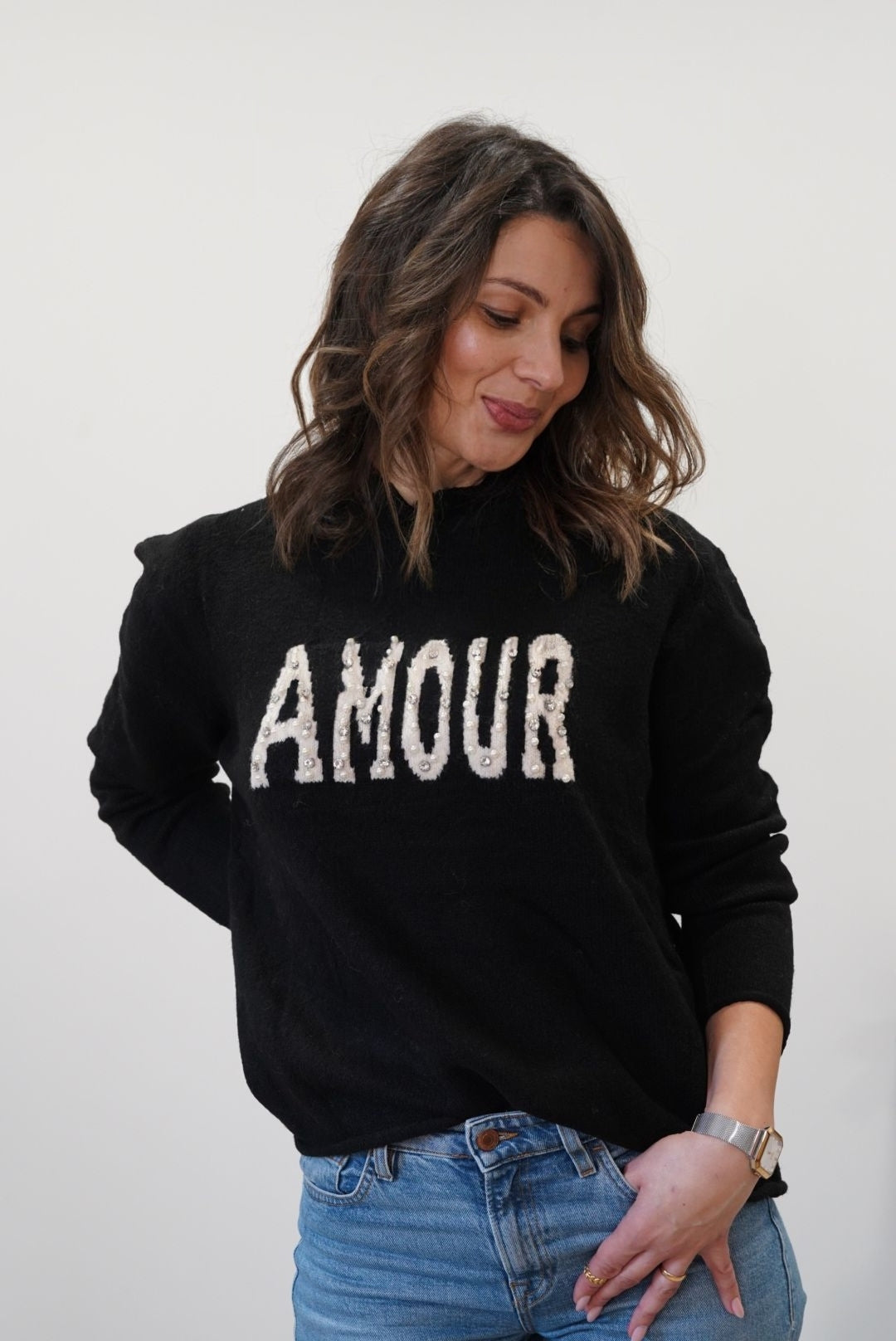 Pull  imprimé Amour avec capuche - Noir
