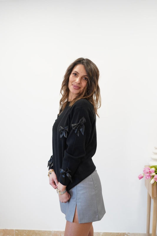 Pull Lisa avec noeuds - Noir - Jad'Or la Mode- La mode au service-de-la-féminité