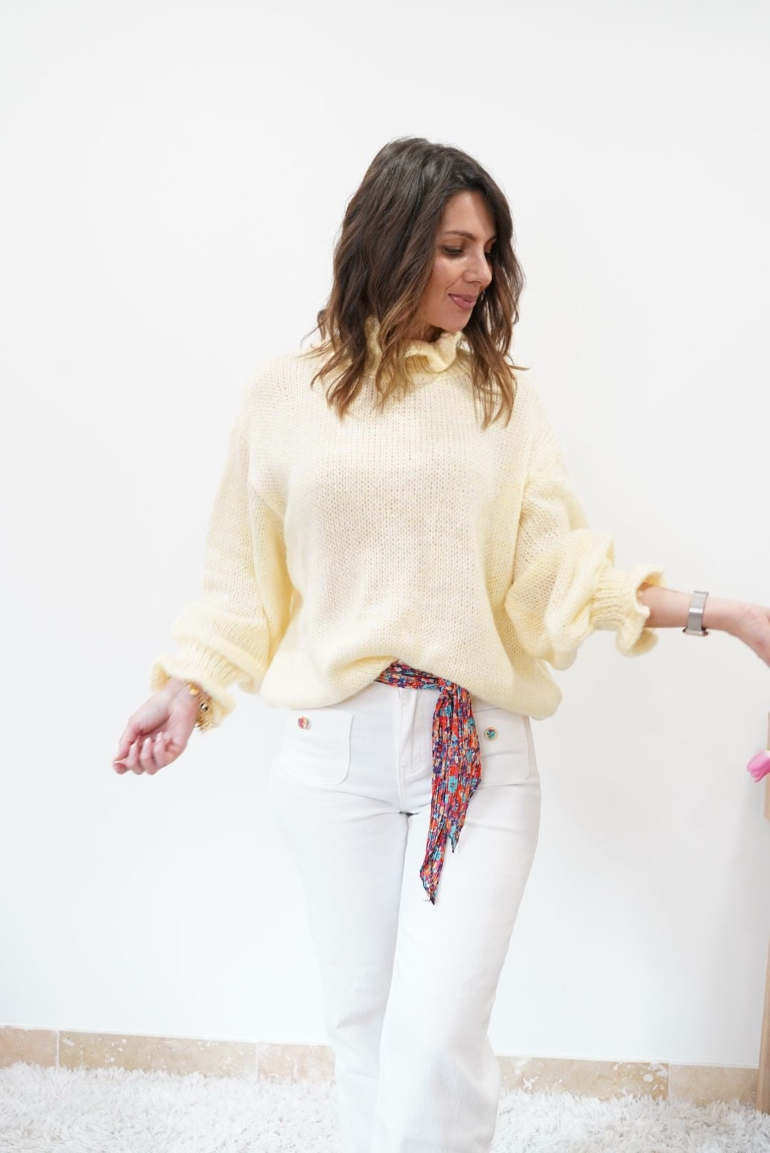 Pull Louna col à volants - Jaune