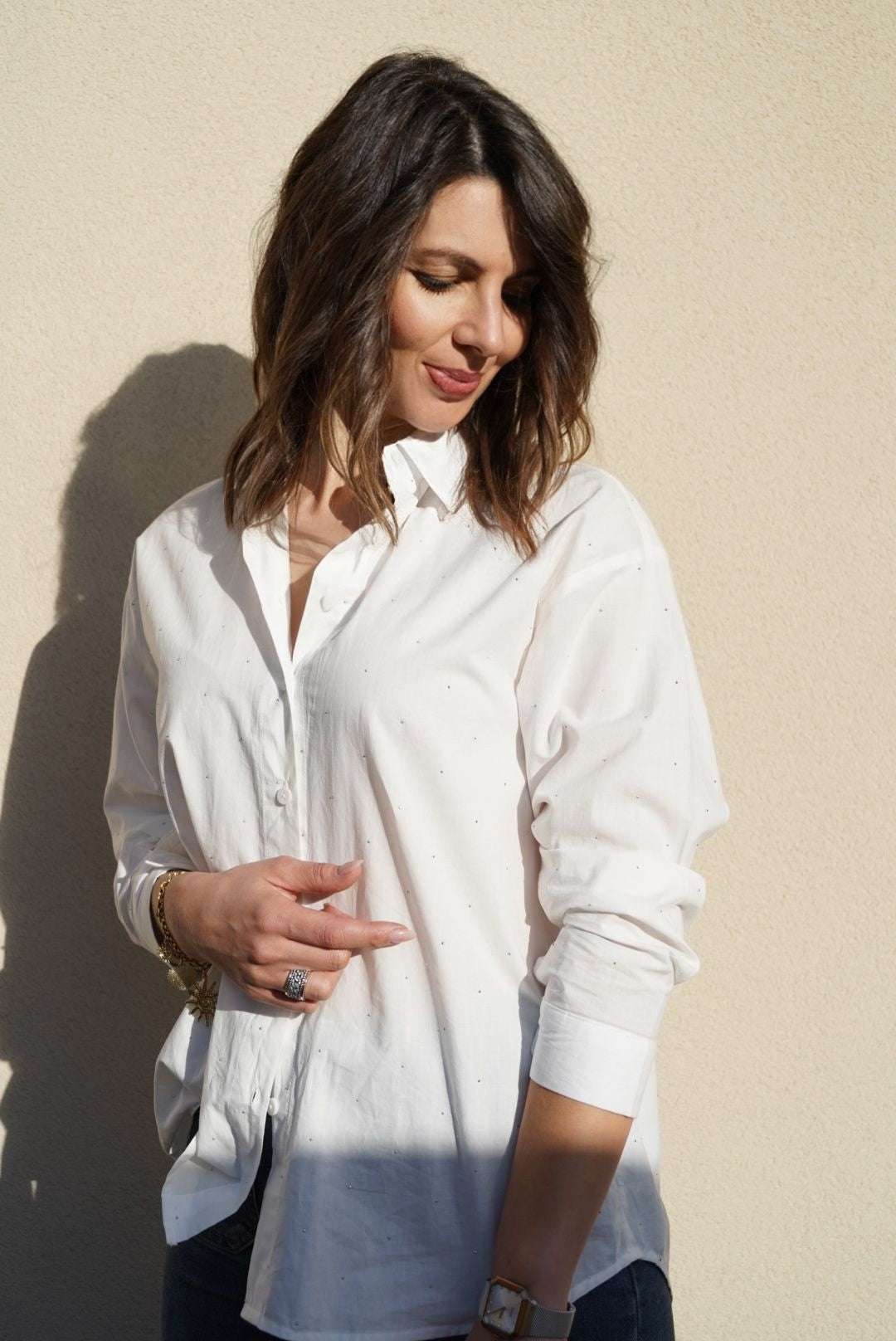 Chemise Ariane à strass - Blanche - Jad'Or la Mode- La mode au service-de-la-féminité