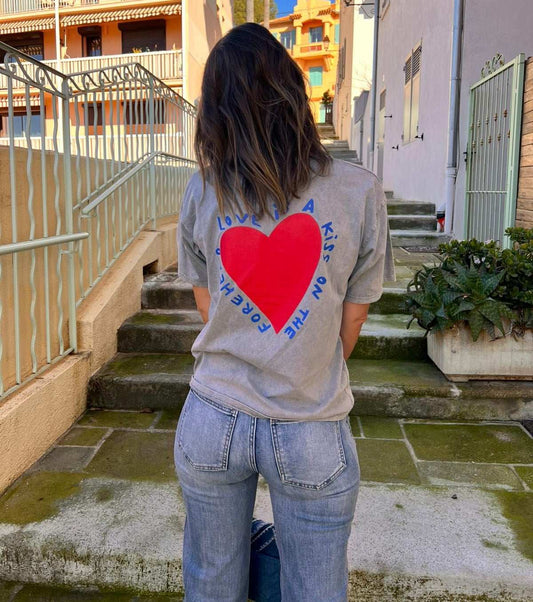 T-shirt cœur Love - Gris - Jad'Or la Mode- La mode au service-de-la-féminité