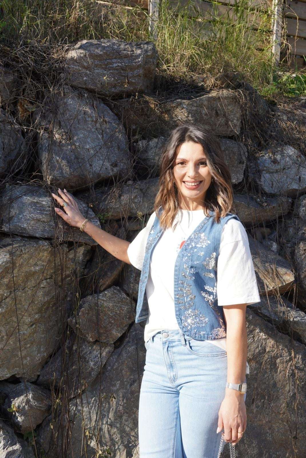 Gilet à strass sans manches - Denim - Jad'Or la Mode- La mode au service-de-la-féminité