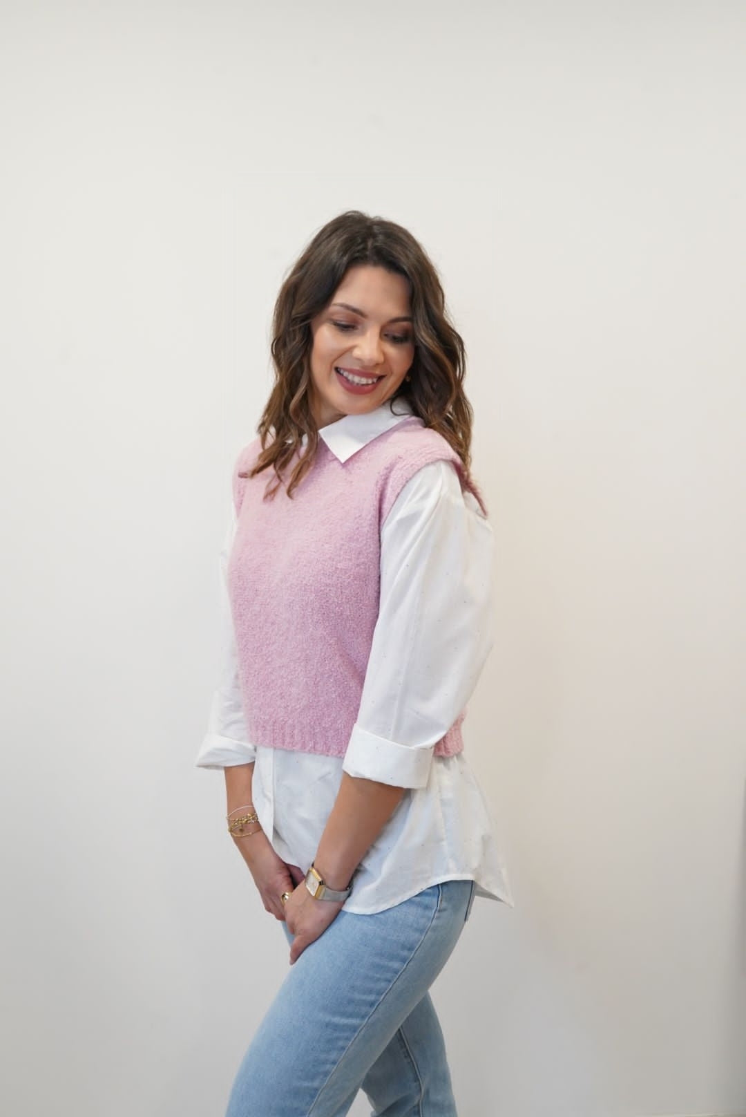Gilet Matilde sans manches - Rose - Jad'Or la Mode- La mode au service-de-la-féminité