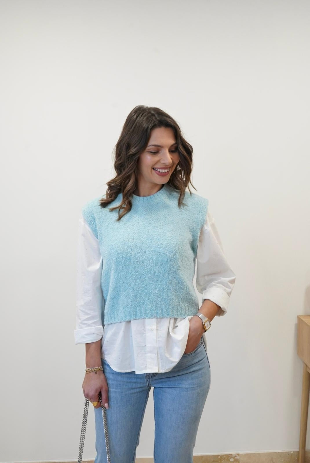 Gilet Matilde sans manches - Bleu - Jad'Or la Mode- La mode au service-de-la-féminité