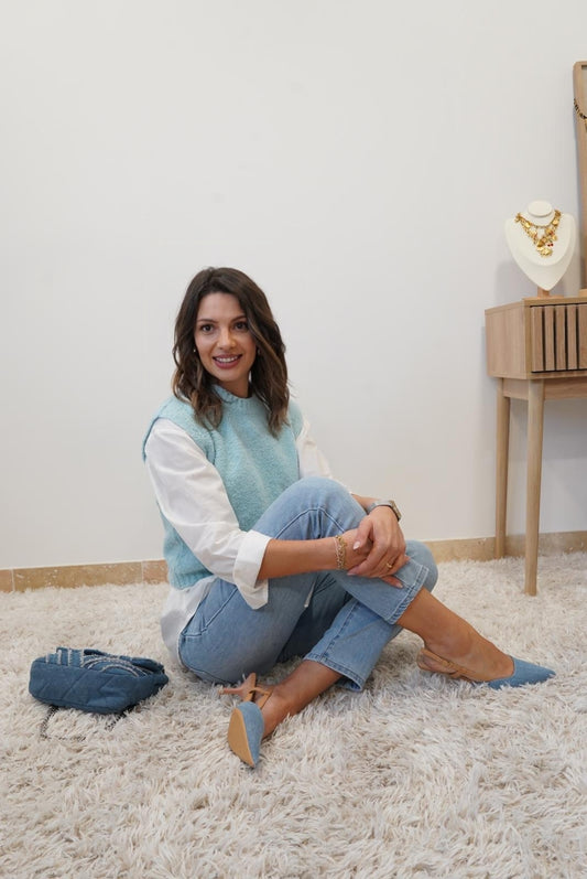 Gilet Matilde sans manches - Bleu - Jad'Or la Mode- La mode au service-de-la-féminité